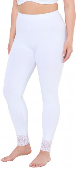 Ulla Popken Lace Trim Leggings White - Traperice & Hlače u Velikim Veličinama – Plus Size - 