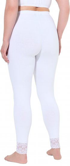 Ulla Popken Lace Trim Leggings White - Traperice & Hlače u Velikim Veličinama – Plus Size - 