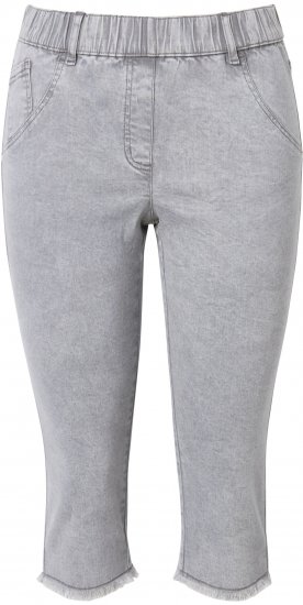 Ulla Popken Denim Fringed Hem Capris Grey - Traperice & Hlače u Velikim Veličinama – Plus Size - 