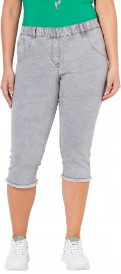 Ulla Popken Denim Fringed Hem Capris Grey - Traperice & Hlače u Velikim Veličinama – Plus Size - 