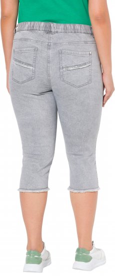 Ulla Popken Denim Fringed Hem Capris Grey - Traperice & Hlače u Velikim Veličinama – Plus Size - 