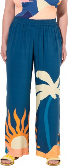 Ulla Popken Abstract Landscape Elastic Waist Palazzo Pants Blue - Traperice & Hlače u Velikim Veličinama – Plus Size - 