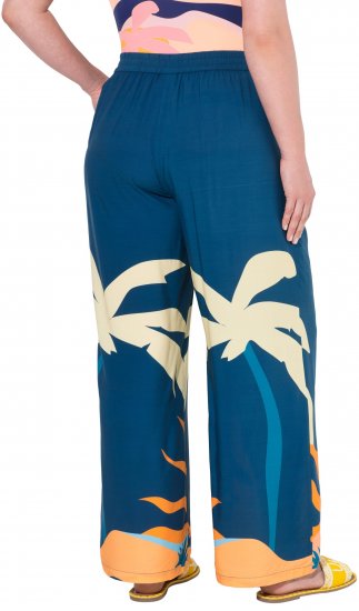 Ulla Popken Abstract Landscape Elastic Waist Palazzo Pants Blue - Traperice & Hlače u Velikim Veličinama – Plus Size - 