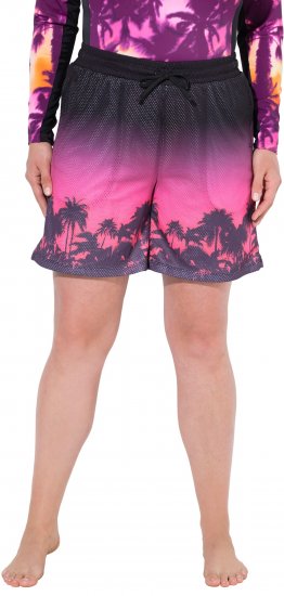 Ulla Popken Active Wide Leg Elastic Waist Palm Tree Pattern Mesh Shorts Black - Traperice & Hlače u Velikim Veličinama – Plus Size - 