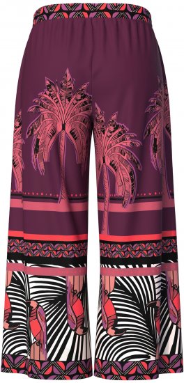 Ulla Popken Mixed Palm Print Elastic Waist Palazzo Pants Red - Traperice & Hlače u Velikim Veličinama – Plus Size - 