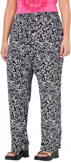 Ulla Popken Leopard Print Elastic Waist Pants Black - Traperice & Hlače u Velikim Veličinama – Plus Size - 