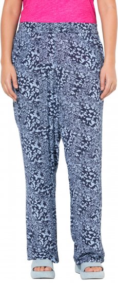 Ulla Popken Patch Print Elastic Waist Pants Navy - Traperice & Hlače u Velikim Veličinama – Plus Size - 