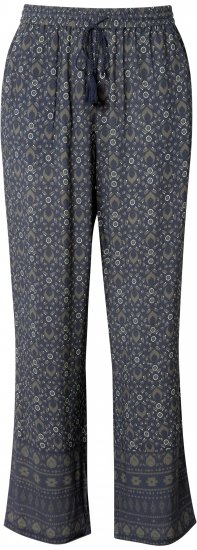 Ulla Popken Geometric Print Elastic Waist Pants Navy - Traperice & Hlače u Velikim Veličinama – Plus Size - 