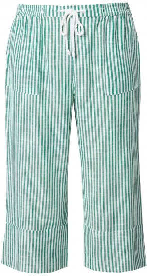 Ulla Popken Coastal Stripe Linen Blend Elastic Waist Culottes Green - Traperice & Hlače u Velikim Veličinama – Plus Size - 
