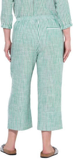 Ulla Popken Coastal Stripe Linen Blend Elastic Waist Culottes Green - Traperice & Hlače u Velikim Veličinama – Plus Size - 