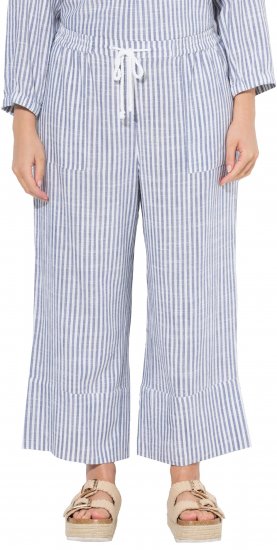 Ulla Popken Coastal Stripe Linen Blend Elastic Waist Culottes Blue - Traperice & Hlače u Velikim Veličinama – Plus Size - 