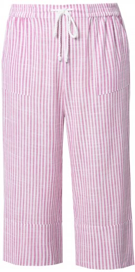 Ulla Popken Coastal Stripe Linen Blend Elastic Waist Culottes Purple - Traperice & Hlače u Velikim Veličinama – Plus Size - 