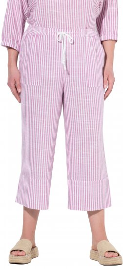 Ulla Popken Coastal Stripe Linen Blend Elastic Waist Culottes Purple - Traperice & Hlače u Velikim Veličinama – Plus Size - 