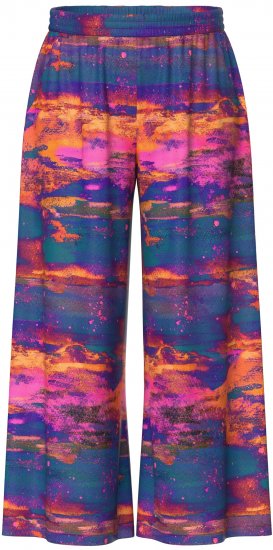Ulla Popken Abstract Sunset Elastic Waist Palazzo Pants Orange - Traperice & Hlače u Velikim Veličinama – Plus Size - 