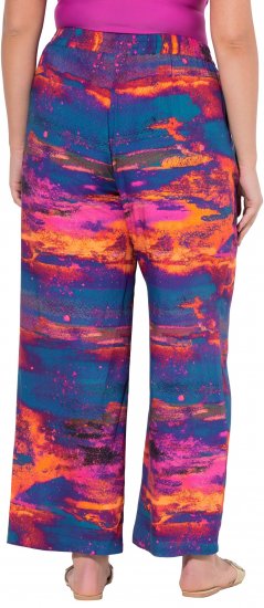 Ulla Popken Abstract Sunset Elastic Waist Palazzo Pants Orange - Traperice & Hlače u Velikim Veličinama – Plus Size - 