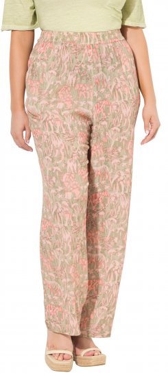 Ulla Popken Safari Print Elastic Waist Pants Green - Traperice & Hlače u Velikim Veličinama – Plus Size - 