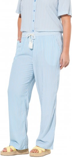 Ulla Popken Seersucker Elastic Waist Pants Blue - Traperice & Hlače u Velikim Veličinama – Plus Size - 