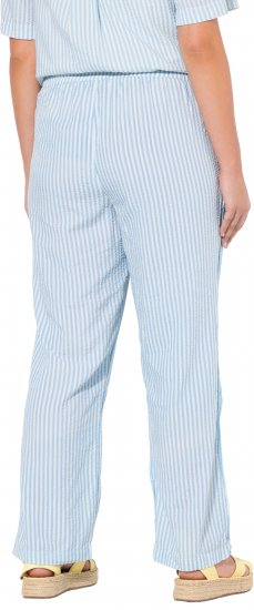 Ulla Popken Seersucker Elastic Waist Pants Blue - Traperice & Hlače u Velikim Veličinama – Plus Size - 