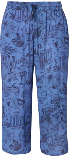 Ulla Popken Italy Print Elastic Waist Culottes Blue - Traperice & Hlače u Velikim Veličinama – Plus Size - 