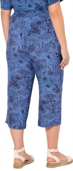 Ulla Popken Italy Print Elastic Waist Culottes Blue - Traperice & Hlače u Velikim Veličinama – Plus Size - 