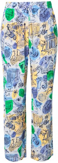 Ulla Popken Italy Print Elastic Waist Pants White - Traperice & Hlače u Velikim Veličinama – Plus Size - 