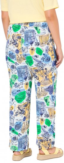 Ulla Popken Italy Print Elastic Waist Pants White - Traperice & Hlače u Velikim Veličinama – Plus Size - 