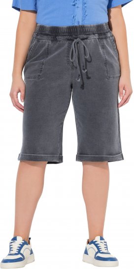 Ulla Popken Indigo Dyed Elastic Waist Jersey Shorts Black - Traperice & Hlače u Velikim Veličinama – Plus Size - 