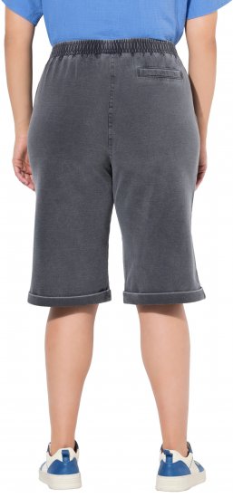 Ulla Popken Indigo Dyed Elastic Waist Jersey Shorts Black - Traperice & Hlače u Velikim Veličinama – Plus Size - 