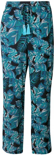 Ulla Popken Tropical Leaf Print Elastic Waist Pants Blue - Traperice & Hlače u Velikim Veličinama – Plus Size - 
