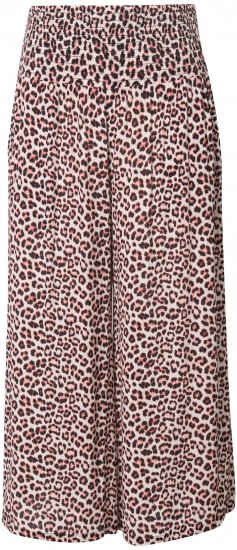 Ulla Popken Rose Wide Leg Elastic Waist Leopard Pattern Culottes White - Traperice & Hlače u Velikim Veličinama – Plus Size - 