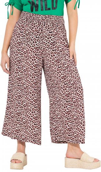 Ulla Popken Rose Wide Leg Elastic Waist Leopard Pattern Culottes White - Traperice & Hlače u Velikim Veličinama – Plus Size - 