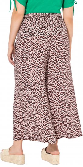 Ulla Popken Rose Wide Leg Elastic Waist Leopard Pattern Culottes White - Traperice & Hlače u Velikim Veličinama – Plus Size - 