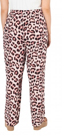 Ulla Popken Leopard Print Elastic Waist Pants White - Traperice & Hlače u Velikim Veličinama – Plus Size - 