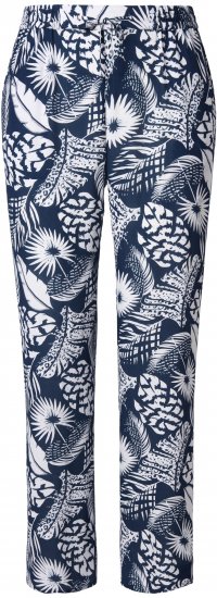Ulla Popken Feather Print Elastic Waist Pants Blue - Traperice & Hlače u Velikim Veličinama – Plus Size - 