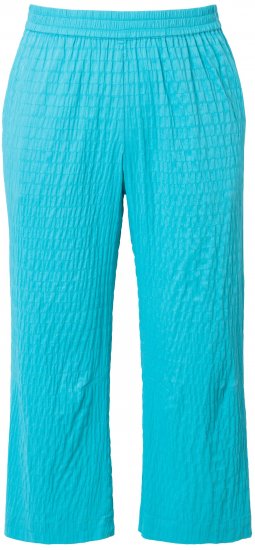 Ulla Popken Textured Elastic Waist Cropped Pants Deep Aqua - Traperice & Hlače u Velikim Veličinama – Plus Size - 