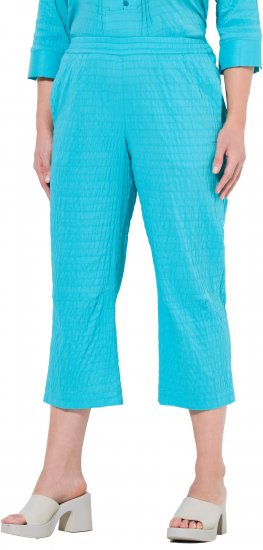 Ulla Popken Textured Elastic Waist Cropped Pants Deep Aqua - Traperice & Hlače u Velikim Veličinama – Plus Size - 