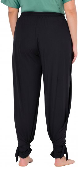 Ulla Popken Quick Drying Split Leg Elastic Waist Joggers Black - Traperice & Hlače u Velikim Veličinama – Plus Size - 