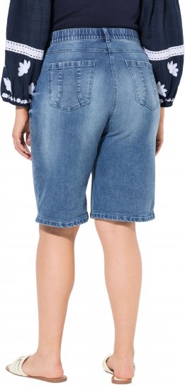 Ulla Popken Denim Wide Leg Elastic Waist Bermuda Shorts Blue Denim - Traperice & Hlače u Velikim Veličinama – Plus Size - 