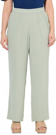 Ulla Popken Elastic Waist Crepe Pants Light Moss Green - Traperice & Hlače u Velikim Veličinama – Plus Size - 