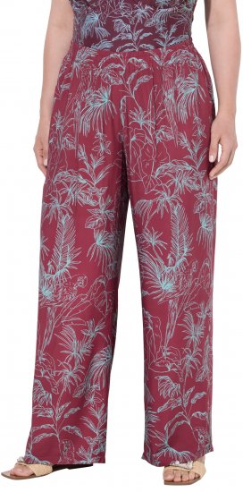 Ulla Popken Wide Leg Elastic Waist Jungle Print Palazzo Pants Brown - Traperice & Hlače u Velikim Veličinama – Plus Size - 