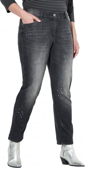 Ulla Popken Rivet Detail Stretch Fit Boyfriend Jeans Black - Traperice & Hlače u Velikim Veličinama – Plus Size - 