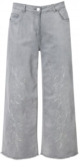 Ulla Popken Embroidered Wide Leg Fringed Hem Jeans Grey - Traperice & Hlače u Velikim Veličinama – Plus Size - 