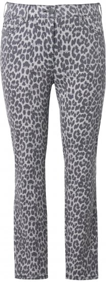 Ulla Popken Slim Leg Leopard Print Stretch Fit Jeans Bright Grey - Traperice & Hlače u Velikim Veličinama – Plus Size - 