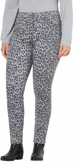 Ulla Popken Slim Leg Leopard Print Stretch Fit Jeans Bright Grey - Traperice & Hlače u Velikim Veličinama – Plus Size - 
