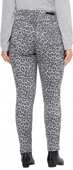Ulla Popken Slim Leg Leopard Print Stretch Fit Jeans Bright Grey - Traperice & Hlače u Velikim Veličinama – Plus Size - 