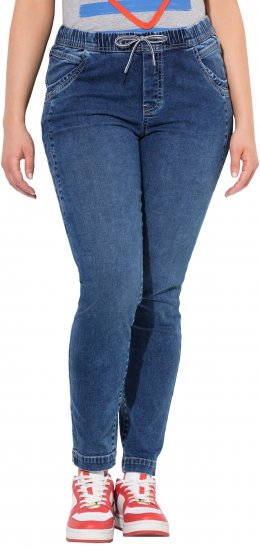 Ulla Popken Drawstring Jeggings Blue - Traperice & Hlače u Velikim Veličinama – Plus Size - 