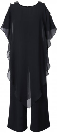 Ulla Popken Layered Chiffon Wrap Jumpsuit Grey - Traperice & Hlače u Velikim Veličinama – Plus Size - 