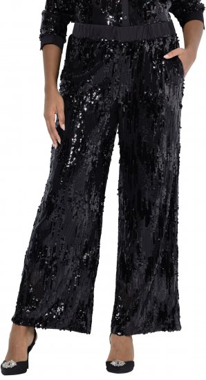 Ulla Popken Sequined Elastic Waist Pants Black - Traperice & Hlače u Velikim Veličinama – Plus Size - 