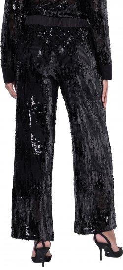 Ulla Popken Sequined Elastic Waist Pants Black - Traperice & Hlače u Velikim Veličinama – Plus Size - 