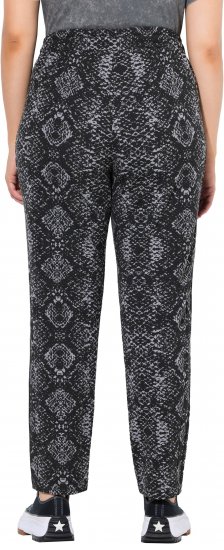 Ulla Popken Snake Print Elastic Waist Joggers Black - Traperice & Hlače u Velikim Veličinama – Plus Size - 